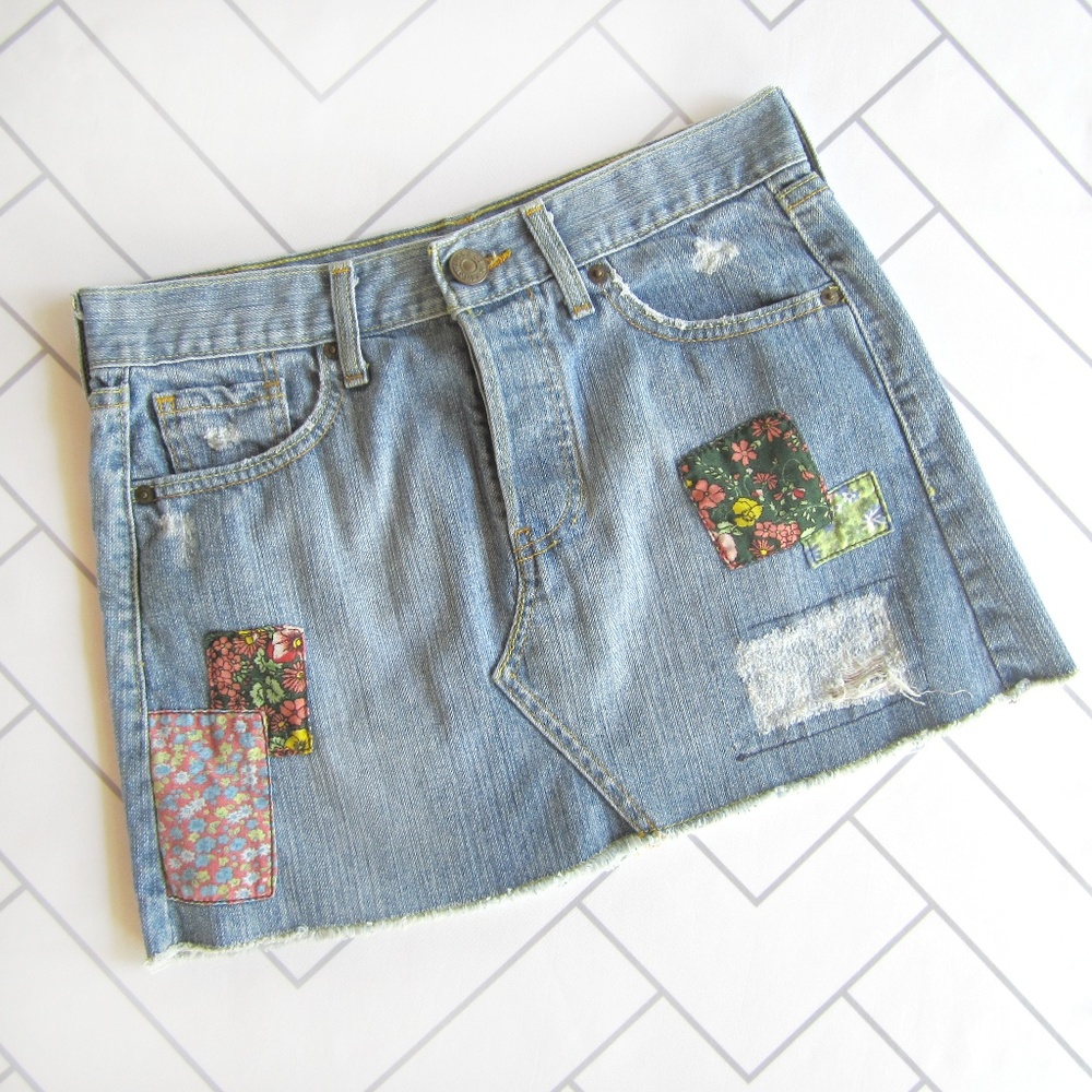 Levi's Button Fly Patchwork Denim Skirt sz 3